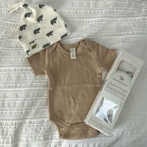 NWT Colored Organics Newborn Onesie, Amazing Baby Swaddle, Monica and Andy Hat